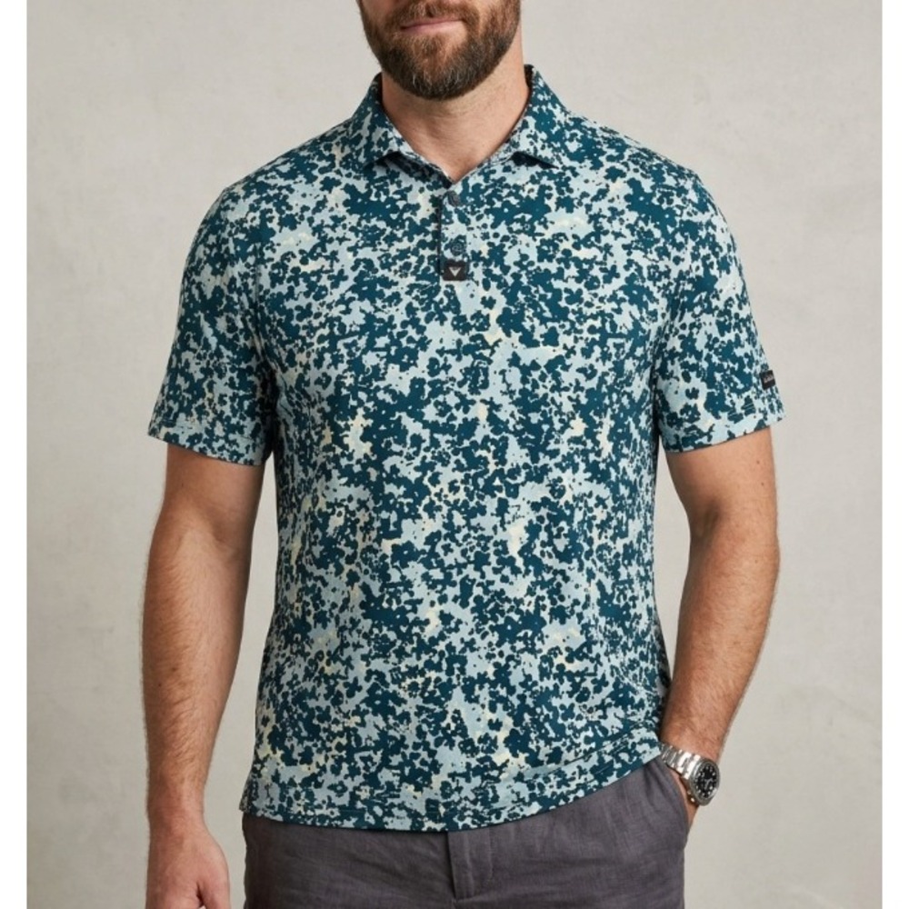 Bad Birdie Mens 2XL Blue Abstract Floral Camo Performance Golf Polo Shirt